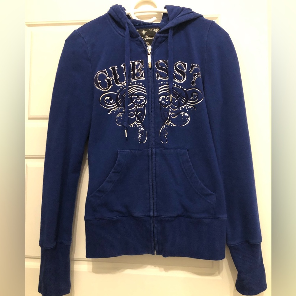 Guess logo rhinestone full-zip hoodie